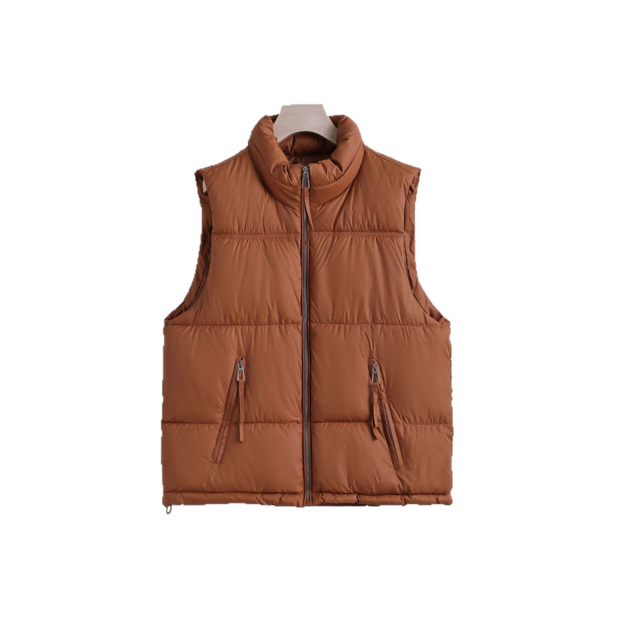 Unisex Puffer Weste Stehkragen Gesteppte Ärmellose Jacke mit Reißverschluss
