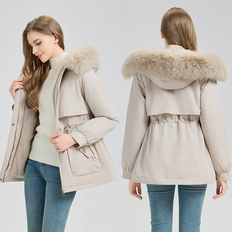 Winterparka voor dames met afneembare imitatiebontkraag, trekkoord en zachte voering