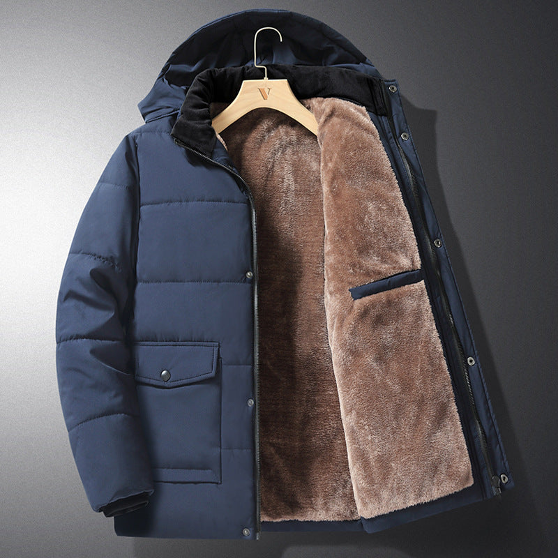 Gefütterte Herren Winterjacke mit Kapuze und Plüschfutter