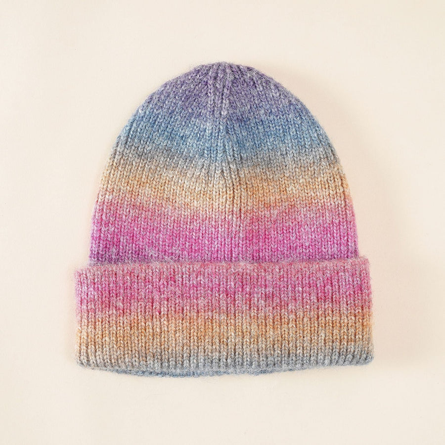 Mütze Strickmütze Beanie im Ombré-Farbverlauf mit Umschlag