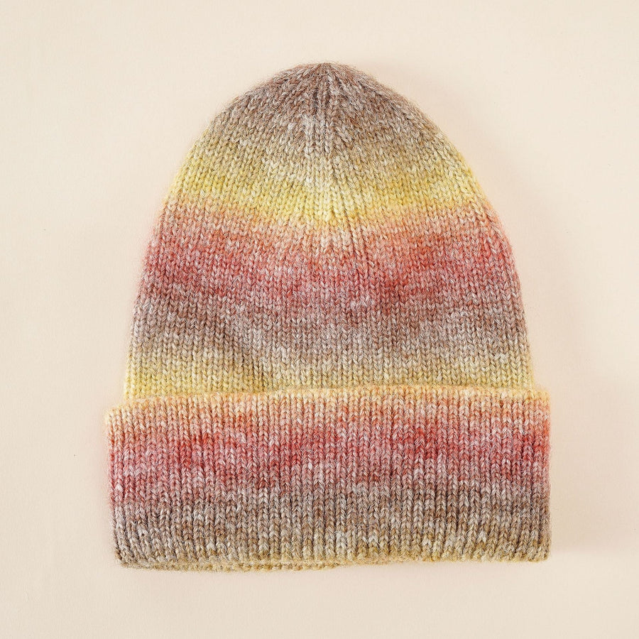 Mütze Strickmütze Beanie im Ombré-Farbverlauf mit Umschlag