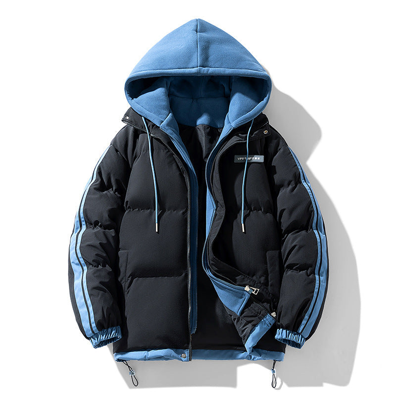 Unisex Winter Steppjacke mit Kapuze und Streifen - Warme Gepolsterte Jacke