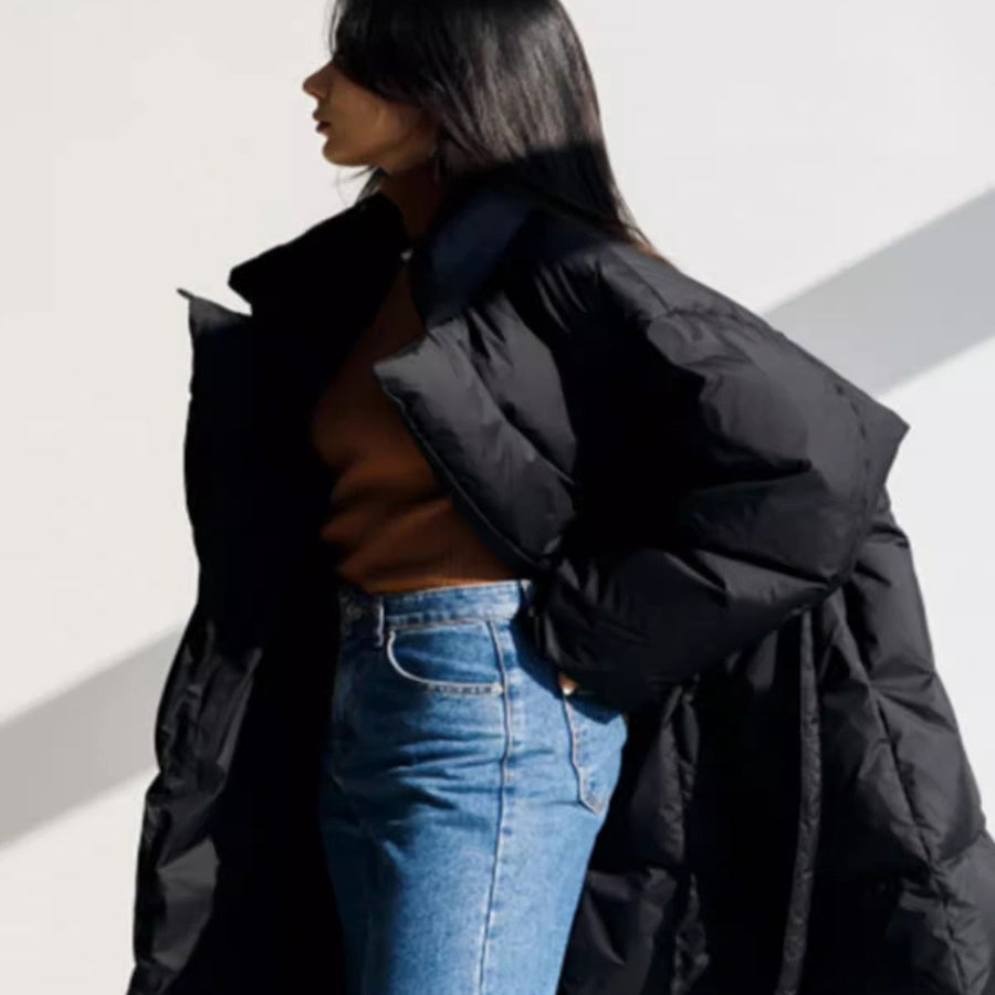 Damen Langer Steppmantel mit Gürtel Oversize Winterjacke
