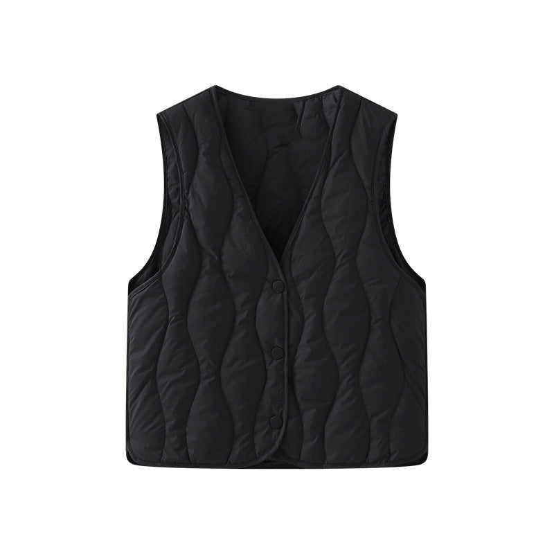Uniseks gewatteerde bodywarmer met V-hals en knoopsluiting
