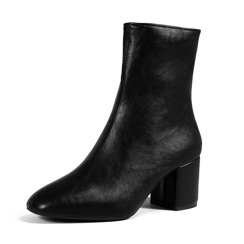 Damen Stiefeletten mit Blockabsatz, spitzer Zehenpartie und Reißverschluss