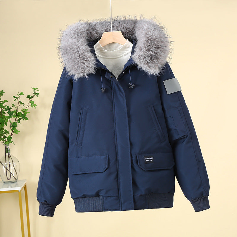 Winter Steppjacke mit Kunstfellkapuze und gerippten Bündchen