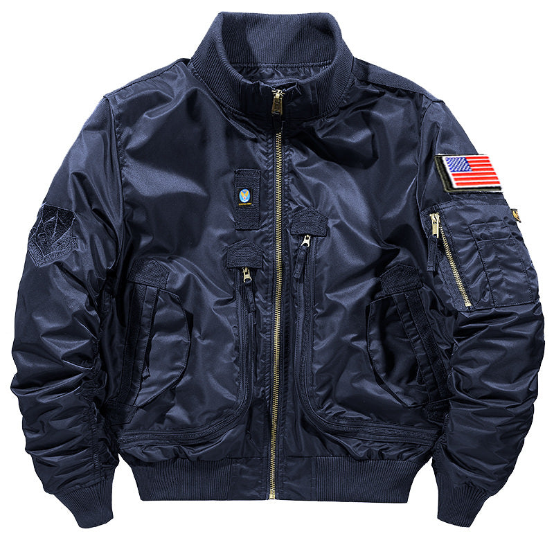Unisex Bomberjacke mit Reißverschluss, Rippbündchen und Aufnähern