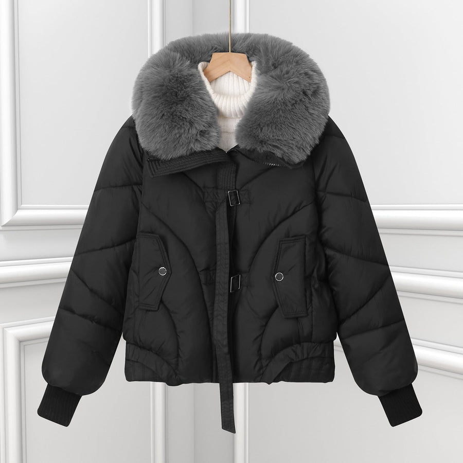 Damen Winter Steppjacke mit Kunstpelzkragen, Kurz geschnitten