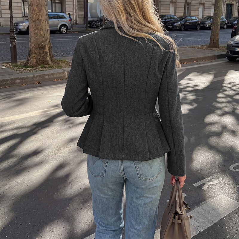 Damen Dunkelgrauer Doppelreiher Blazer mit Schößchen