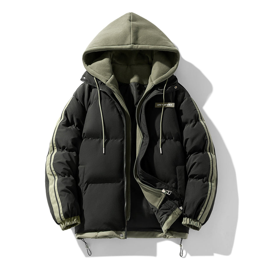 Unisex Winter Steppjacke mit Kapuze und Streifen - Warme Gepolsterte Jacke