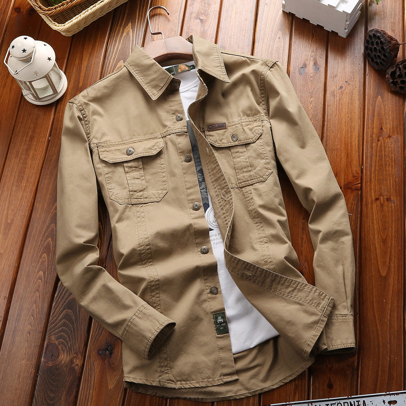 Overhemd met lange mouwen en borstzakken voor heren, casual katoenlook