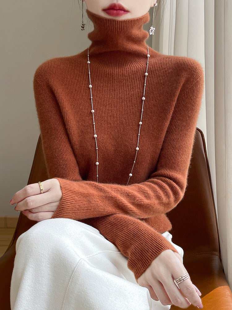 Damen Rollkragenpullover Gerippt Weiches Material Langarm