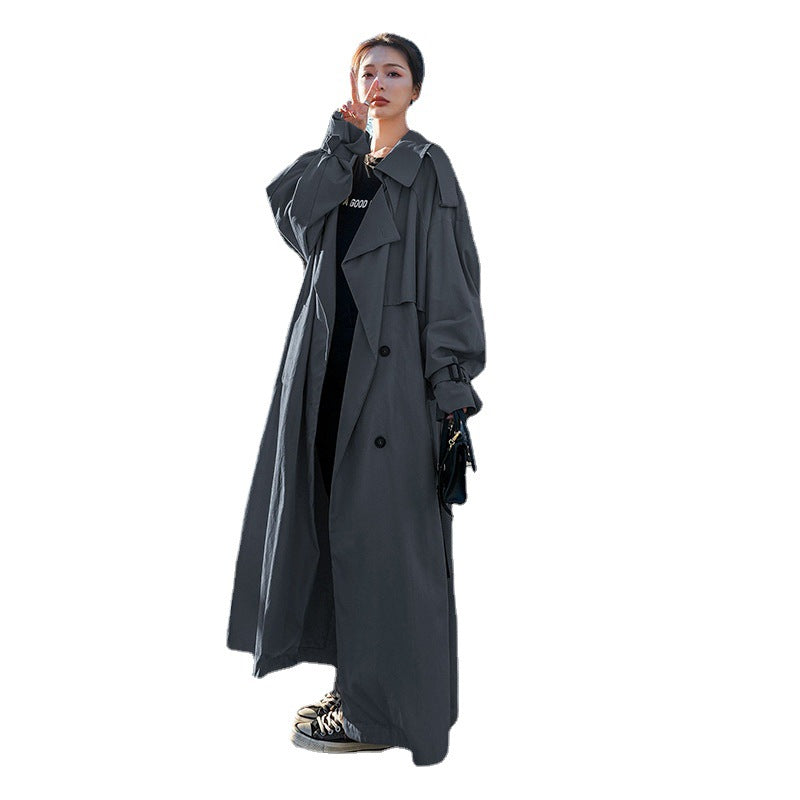 Langer Oversize-Trenchcoat für Damen in Khaki mit Gürtel