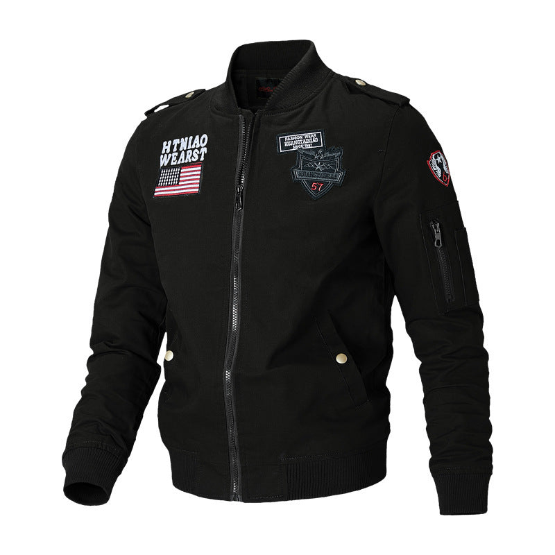 Herenbomberjack in militaire stijl met opstaande kraag en patches