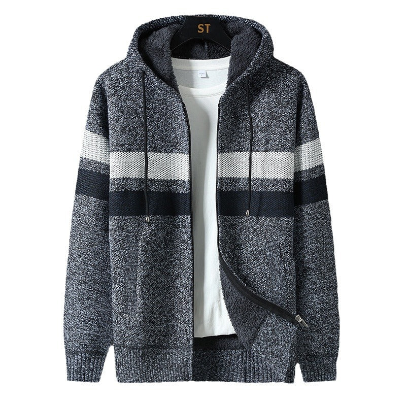 Gebreid hoodiejack voor heren met rits, voering en capuchon