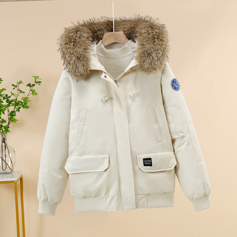 Winter Steppjacke mit Kunstfellkapuze und gerippten Bündchen