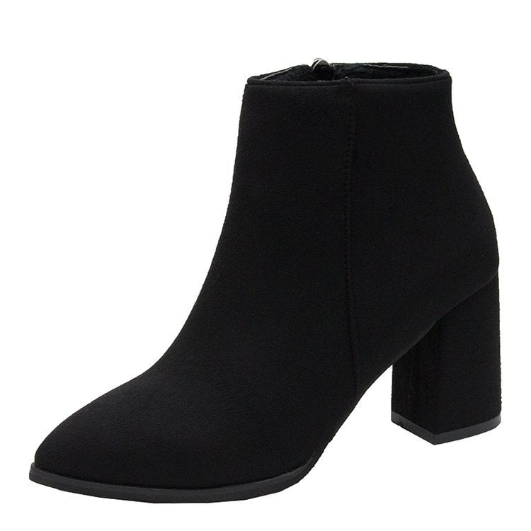 Damen Stiefeletten Blockabsatz Spitz Zehe Reißverschluss