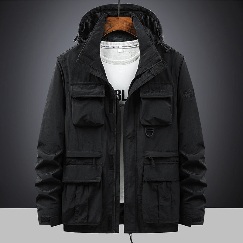 Herren Outdoorjacke mit Kapuze, Reißverschluss & Mehreren Pattentaschen