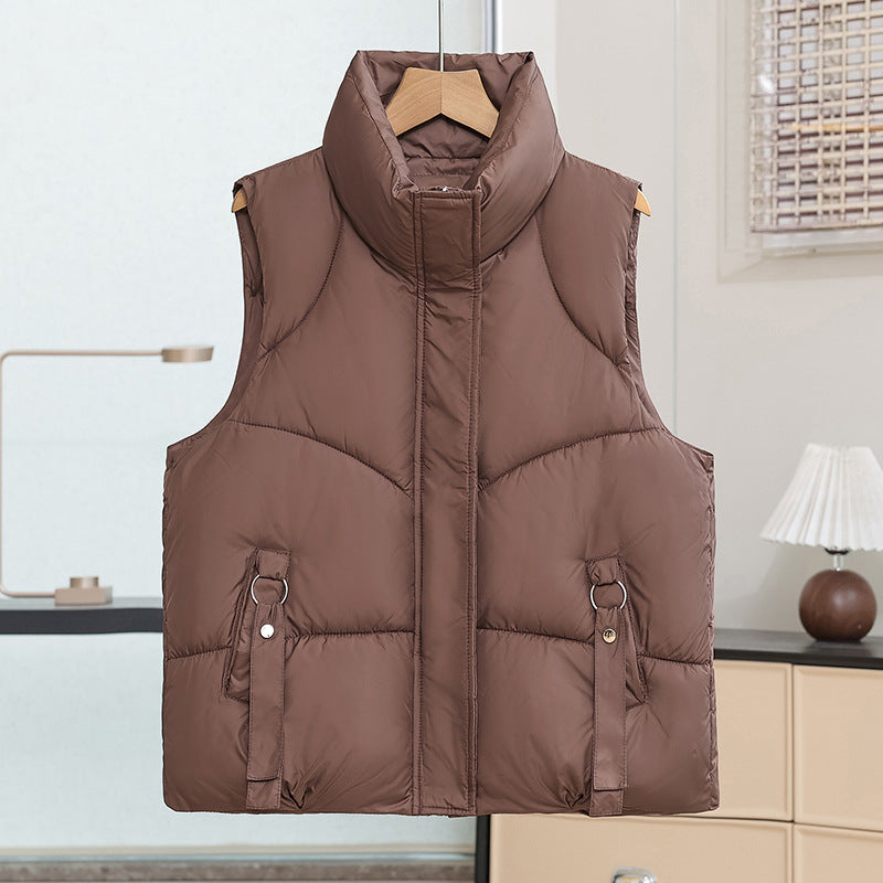 Uniseks gewatteerde bodywarmer met opstaande kraag, doorgestikt en mouwloos