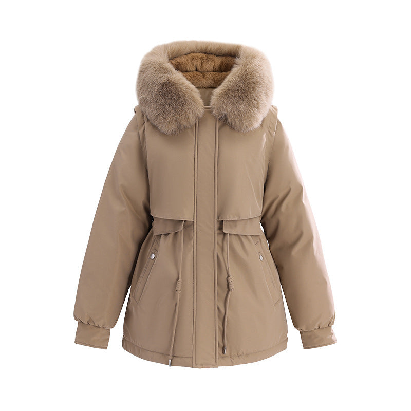 Dames-winterparka met capuchon van imitatiebont, warm gevoerd, losvallend