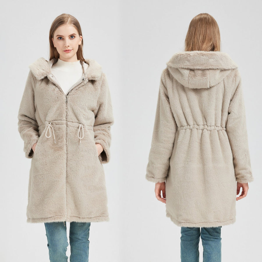 Winterparka voor dames met capuchon, zachte voering en trekkoord