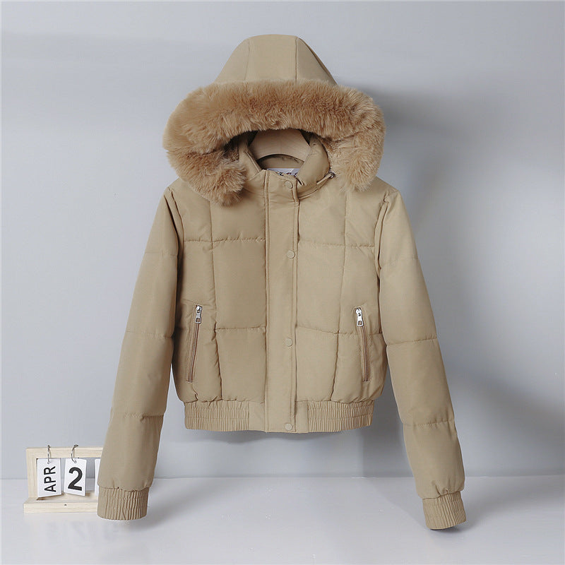 Kurze Damen Steppjacke mit Kapuze und Fellimitat in verschiedenen Farben