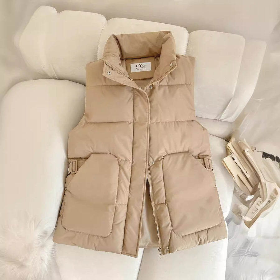Unisex Steppweste mit Stehkragen & Schnallen-Details