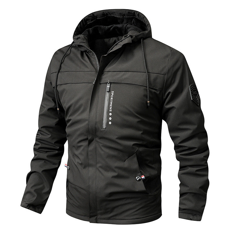Heren outdoorjas met capuchon & ritsen, gewatteerd
