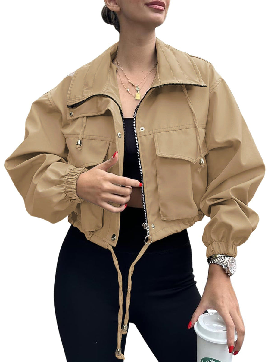 Dames cropped jack met rits & trekkoord, utility-stijl