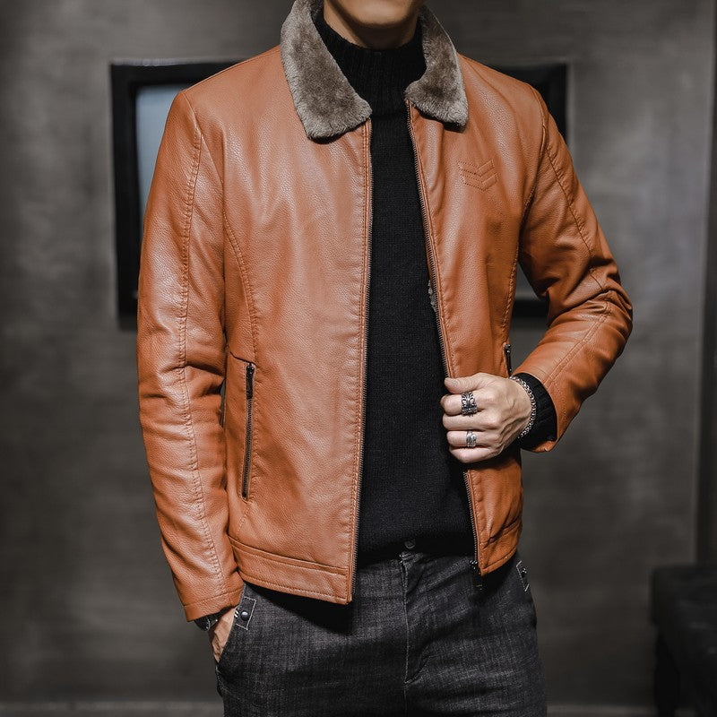 Herenjack met kunstleren look en teddyvoering, kraag met imitatiebont