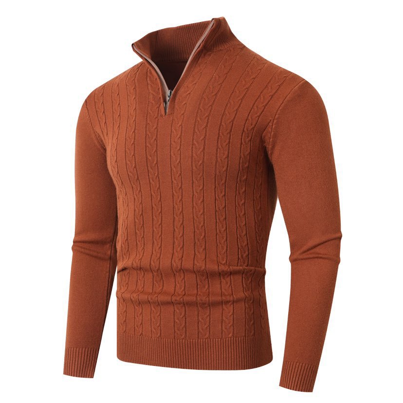 Herren Strickpullover mit Zopfmuster & Reißverschluss Stehkragen