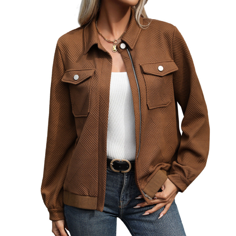 Damen Kurzjacke mit Reißverschluss und Brusttaschen, Braun