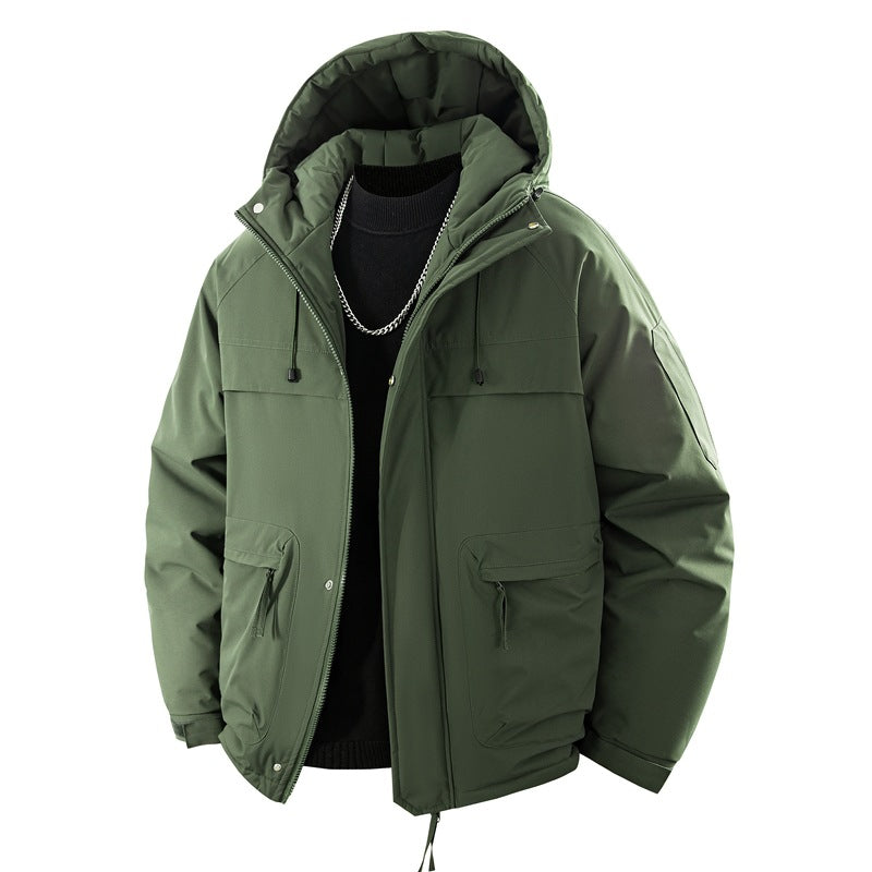 Steppjacke mit Kapuze und Reißverschluss für Herren, lockere Passform