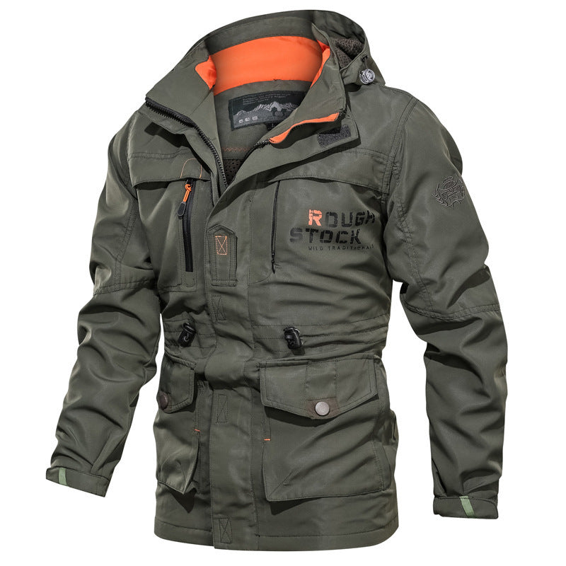 Herren Outdoor Jacke mit Kapuze, mehreren Taschen & hohem Kragen