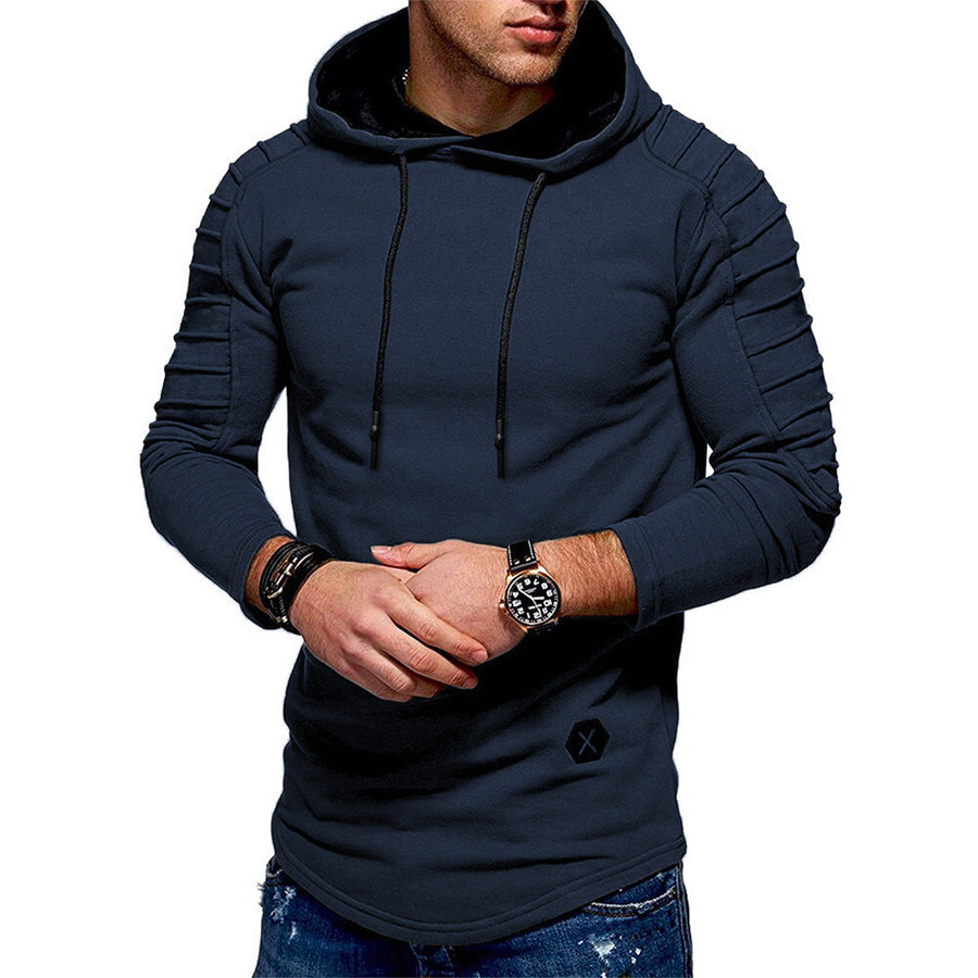 Herenhoodie met gerimpelde mouwen en tunnelkoord, ronde zoom