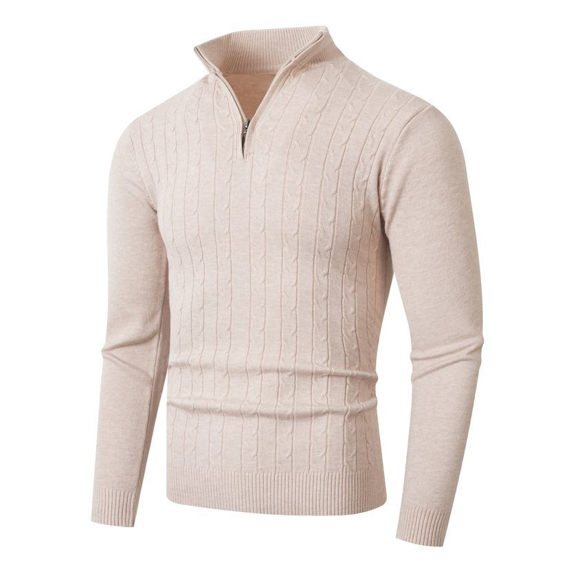 Herren Strickpullover mit Zopfmuster & Reißverschluss Stehkragen