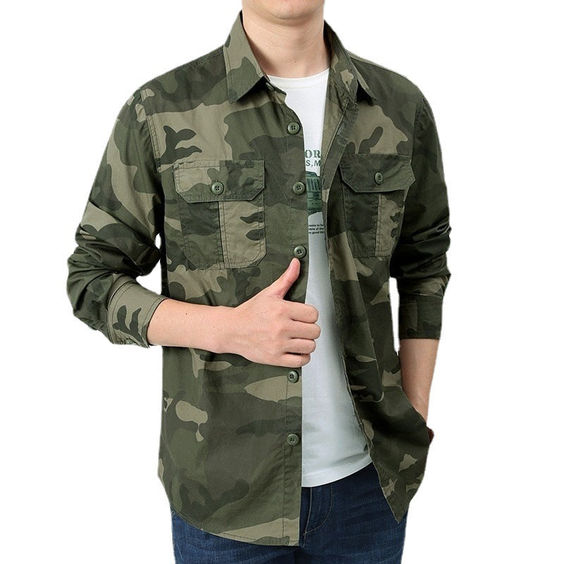 Herren Langarm Camouflage Hemd mit Brusttaschen