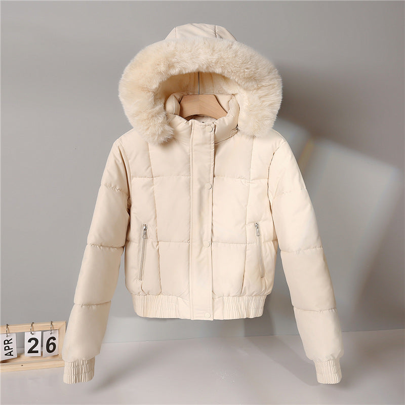 Kurze Damen Steppjacke mit Kapuze und Fellimitat in verschiedenen Farben