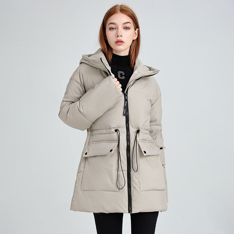 Damen Steppjacke mit Kapuze und Kordelzug, Beige
