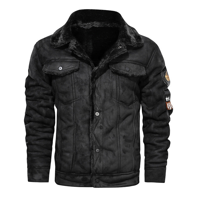 Herren Winterjacke Bomberstil mit Kunstfellfutter & Aufnähern