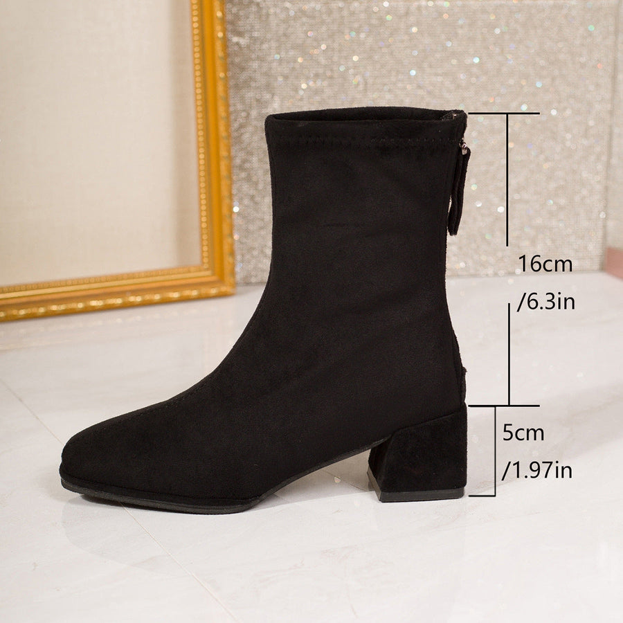 Damen Stiefeletten Blockabsatz eckige Spitze Reißverschluss