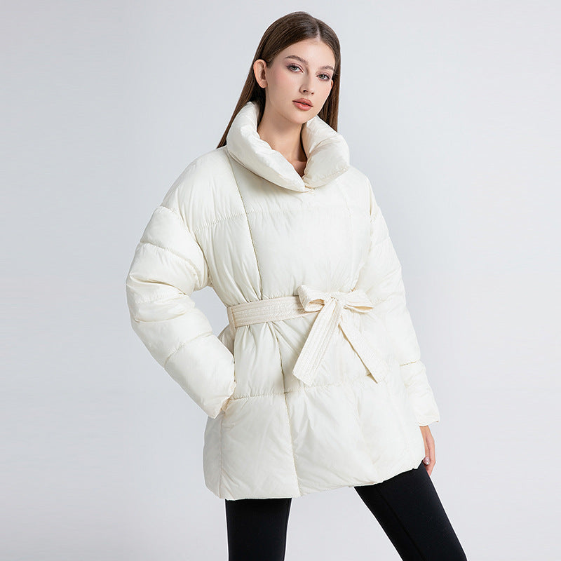 Damen Steppjacke mit hohem Kragen und Gürtel
