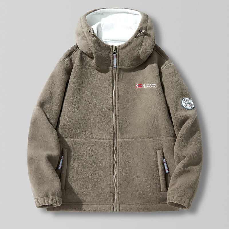 Fleecejacke mit Kapuze für Herren, Reißverschluss, warm