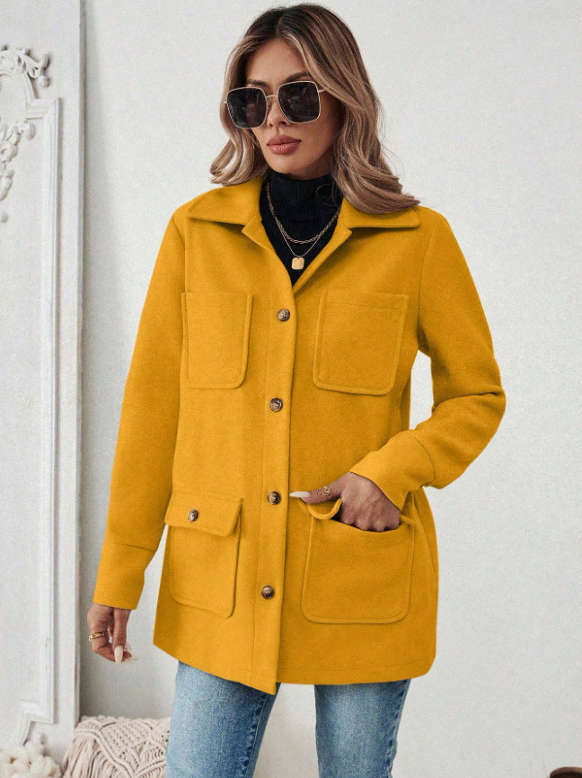 Damen Oversize Hemdjacke mit Kragen und Pattentaschen