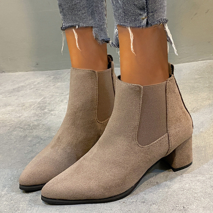 Damen Stiefeletten Blockabsatz Spitze Chelsea-Stiefel Schwarz/Khaki
