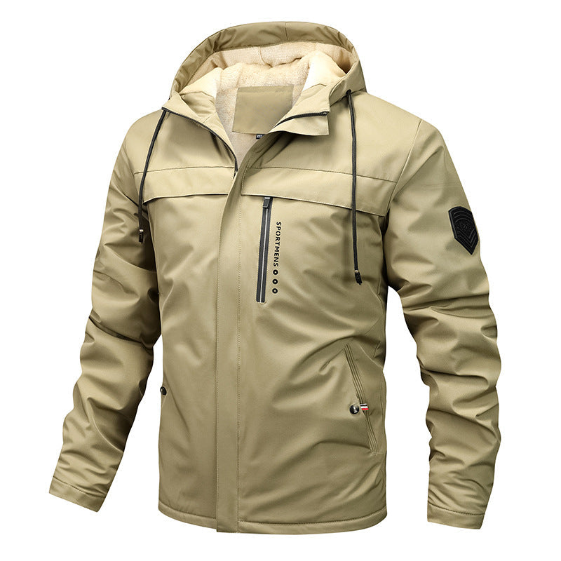 Heren outdoorjas met capuchon & ritsen, gewatteerd