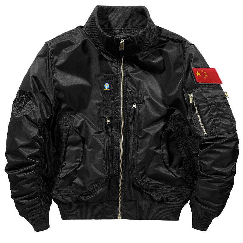 Unisex Bomberjacke mit Reißverschluss, Rippbündchen und Aufnähern