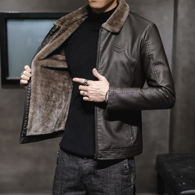 Herenjack met kunstleren look en teddyvoering, kraag met imitatiebont
