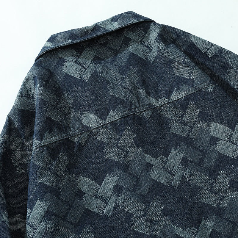 Heren casual overhemdjack in blauwe denimlook met patroon
