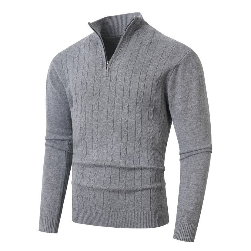 Herren Strickpullover mit Zopfmuster & Reißverschluss Stehkragen